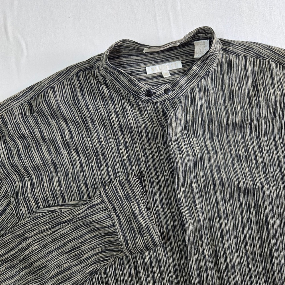 Elliott Textured Stripe Sz XL 17-17 1/2 Shirt Grandad Collar‎ Long Sleeve Casual